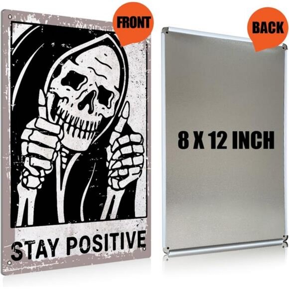 Vintage Stay Positive Skull Sign Metal Tin Sign Wall Décor Funny Retro Sign - Picture 2 of 6